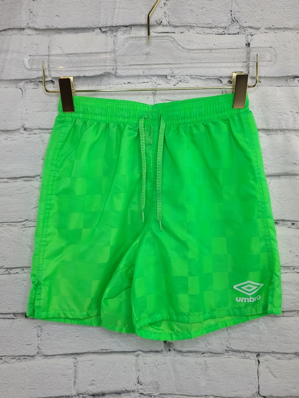 Umbro Kid's Drawstring Elastic Waist Checked Soccer/Athletic Short Neon Green